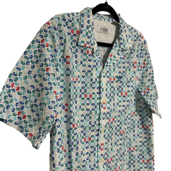 PENGUIN Mens Short Sleeve Button Down Stretch Geometric Casual Shirt NWT Medium - Picture 3 of 9